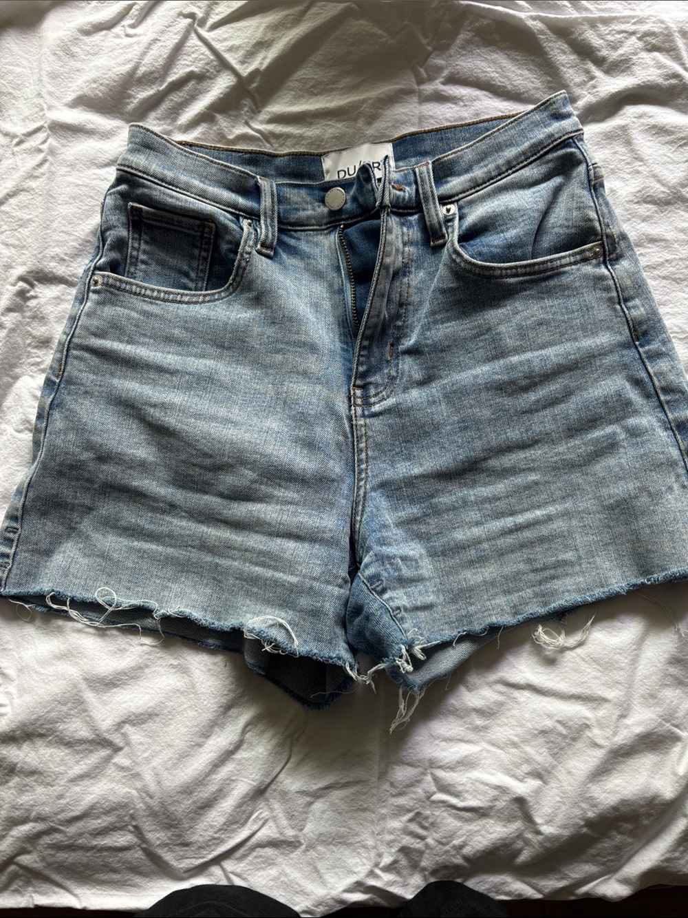 Light Blue High-Rise Distressed Denim Shorts